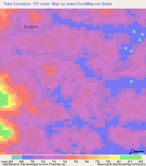 Yebe,Cameroon Elevation Map