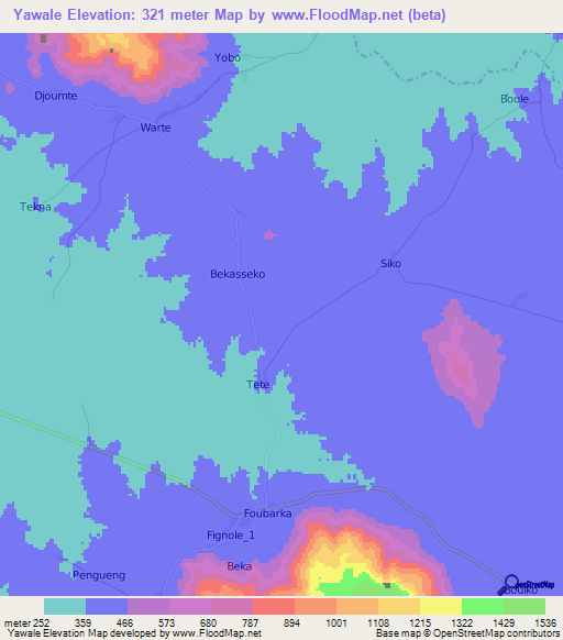 Yawale,Cameroon Elevation Map