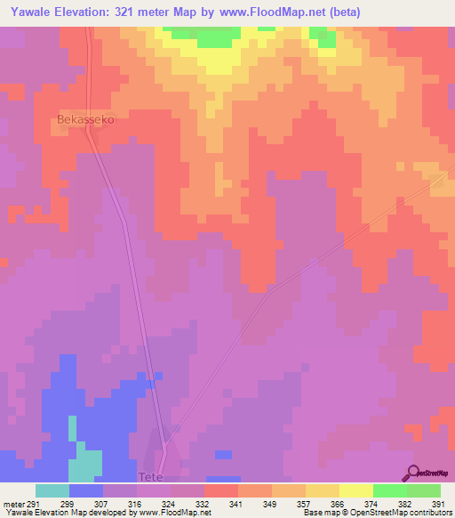 Yawale,Cameroon Elevation Map