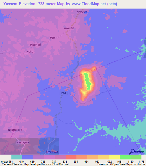 Yassem,Cameroon Elevation Map