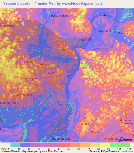 Yassem,Cameroon Elevation Map