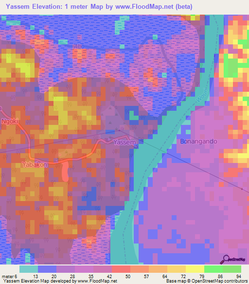 Yassem,Cameroon Elevation Map