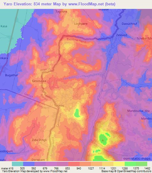 Yaro,Cameroon Elevation Map