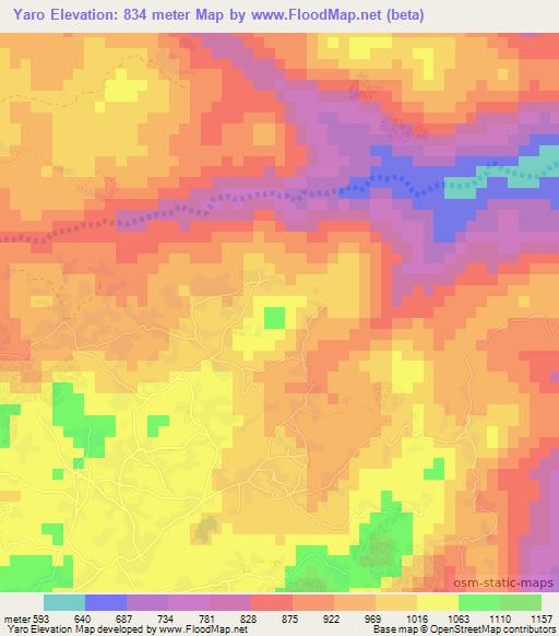 Yaro,Cameroon Elevation Map