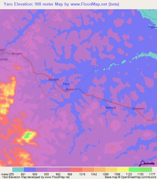 Yaro,Cameroon Elevation Map