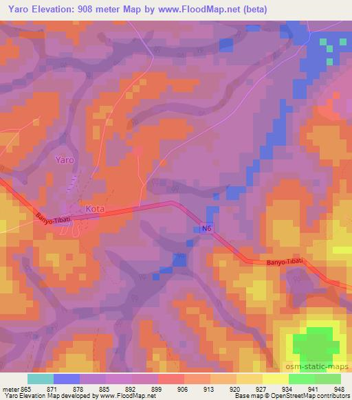 Yaro,Cameroon Elevation Map