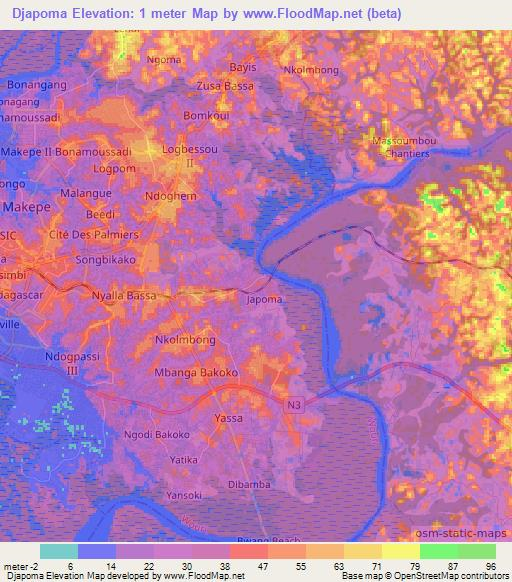 Djapoma,Cameroon Elevation Map