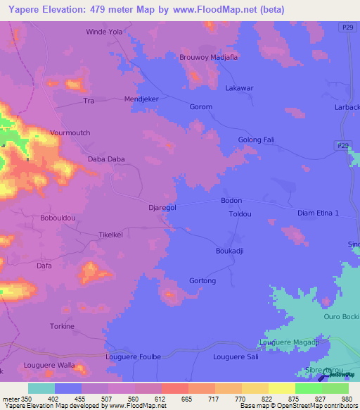 Yapere,Cameroon Elevation Map