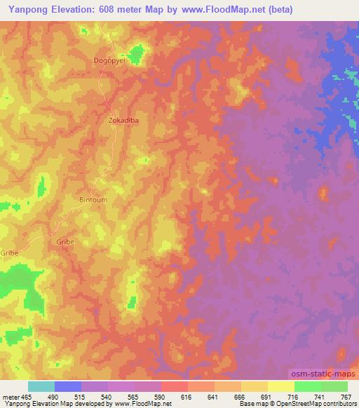 Yanpong,Cameroon Elevation Map