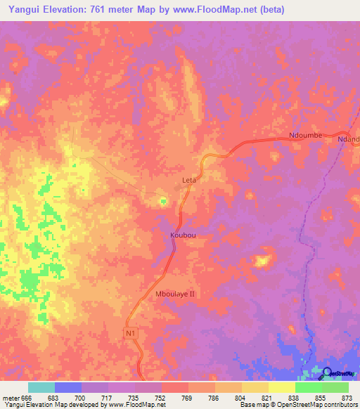 Yangui,Cameroon Elevation Map