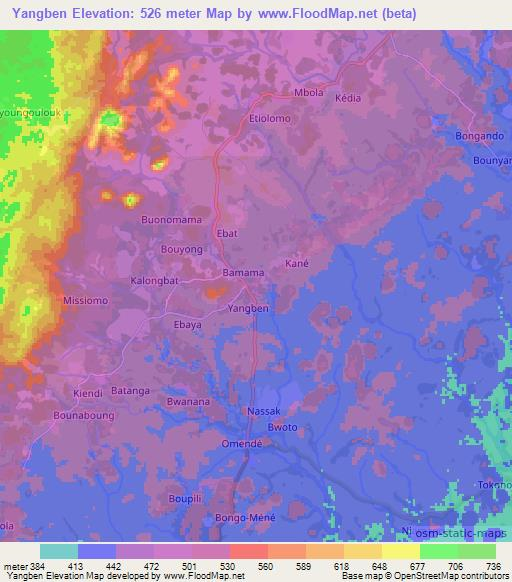 Yangben,Cameroon Elevation Map