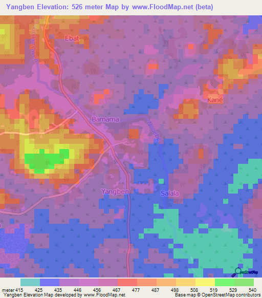 Yangben,Cameroon Elevation Map