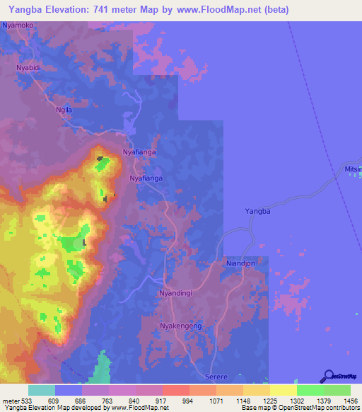 Yangba,Cameroon Elevation Map