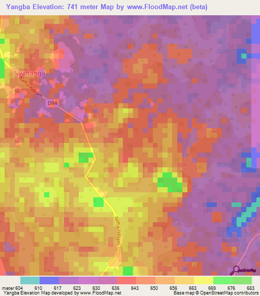 Yangba,Cameroon Elevation Map