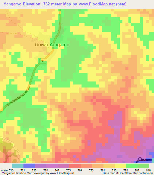 Yangamo,Cameroon Elevation Map