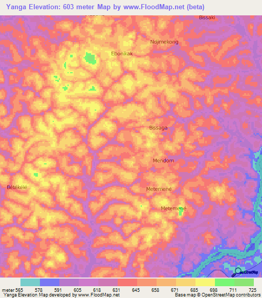 Yanga,Cameroon Elevation Map