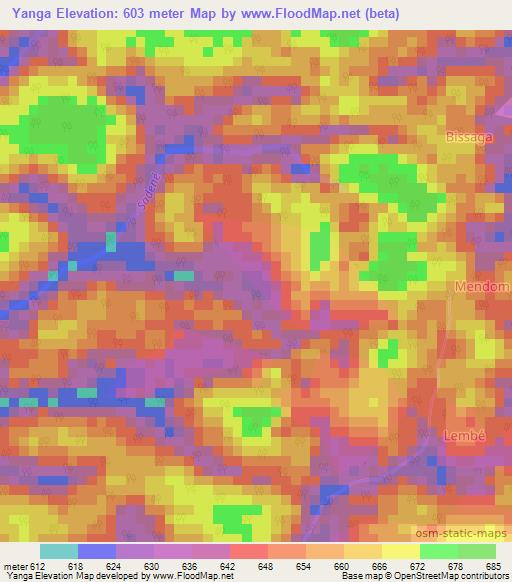 Yanga,Cameroon Elevation Map