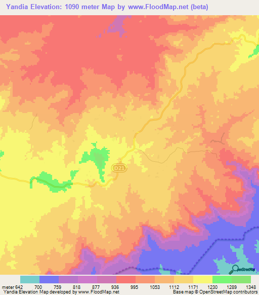 Yandia,Cameroon Elevation Map