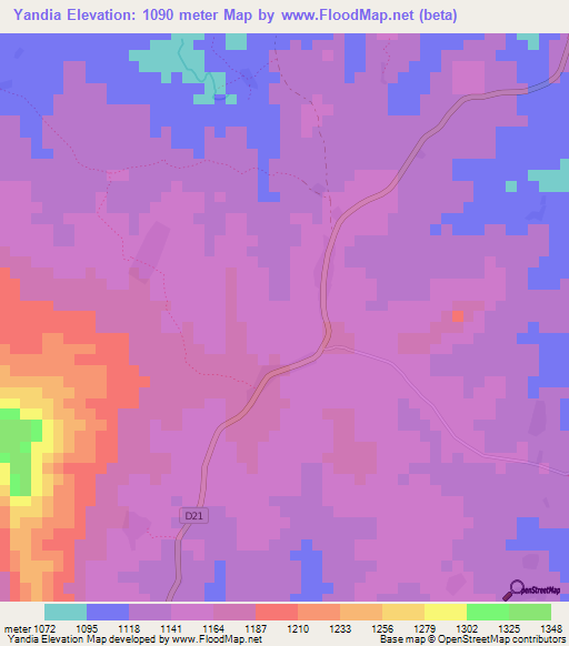 Yandia,Cameroon Elevation Map