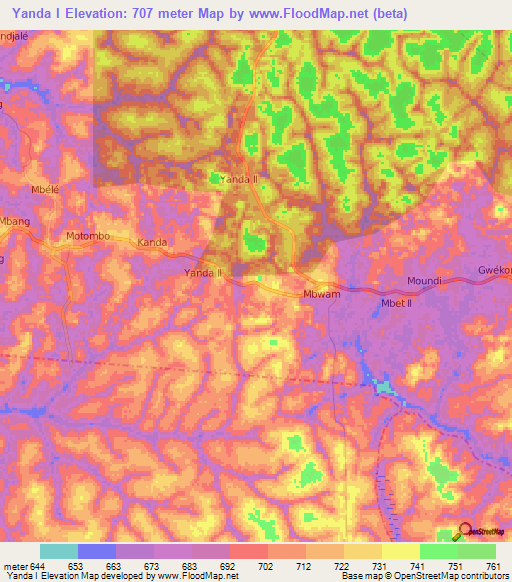 Yanda I,Cameroon Elevation Map