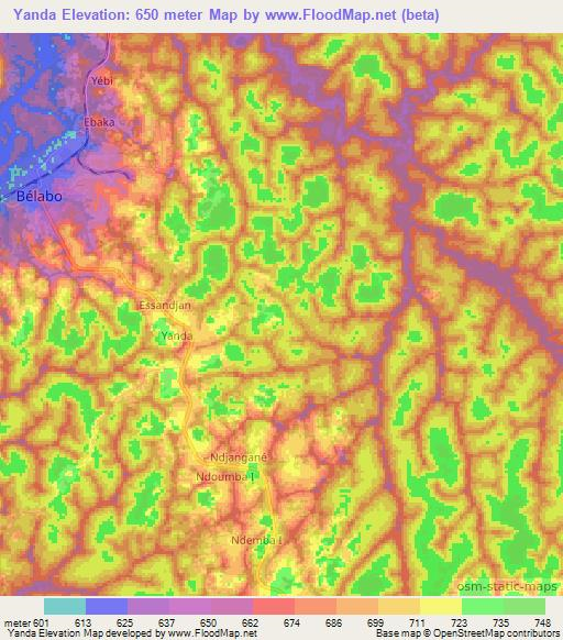 Yanda,Cameroon Elevation Map