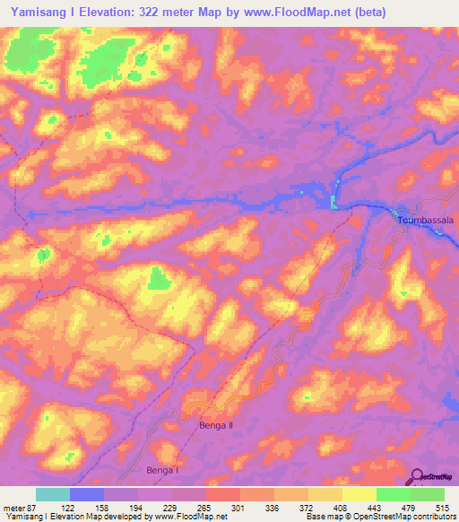 Yamisang I,Cameroon Elevation Map