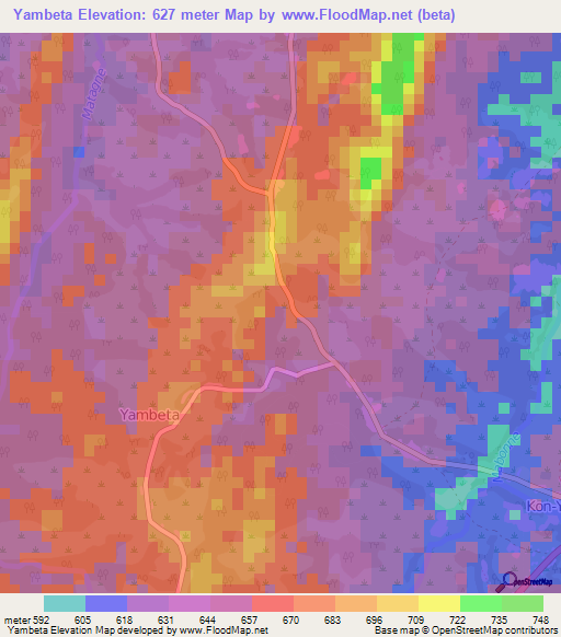 Yambeta,Cameroon Elevation Map