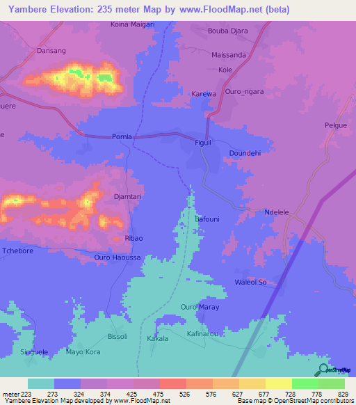 Yambere,Cameroon Elevation Map