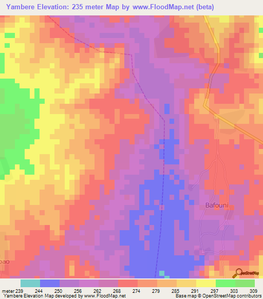 Yambere,Cameroon Elevation Map