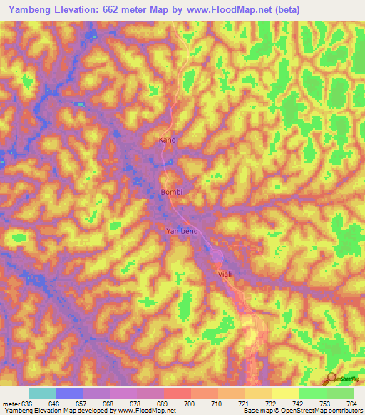 Yambeng,Cameroon Elevation Map