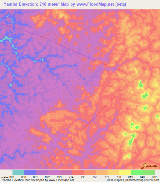 Yamba,Cameroon Elevation Map