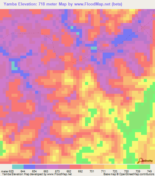 Yamba,Cameroon Elevation Map