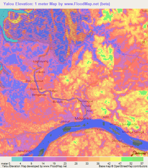 Yalou,Cameroon Elevation Map