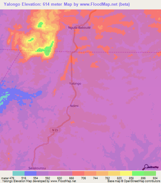 Yalongo,Cameroon Elevation Map