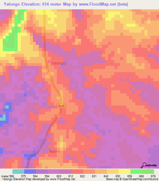 Yalongo,Cameroon Elevation Map