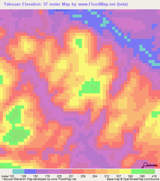 Yakouan,Cameroon Elevation Map