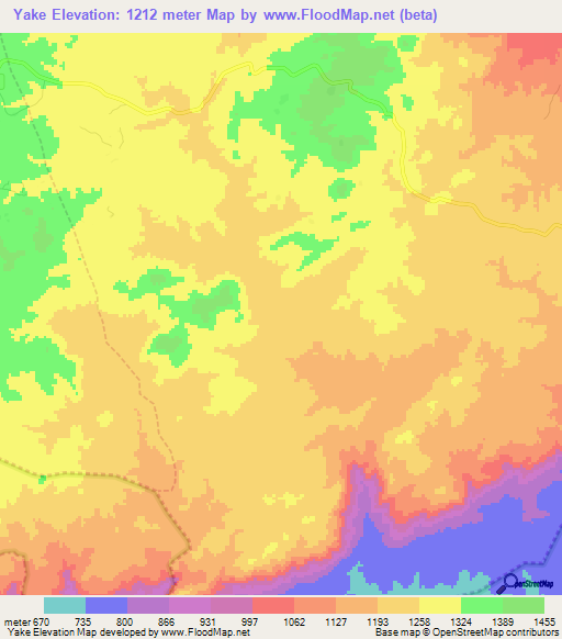 Yake,Cameroon Elevation Map