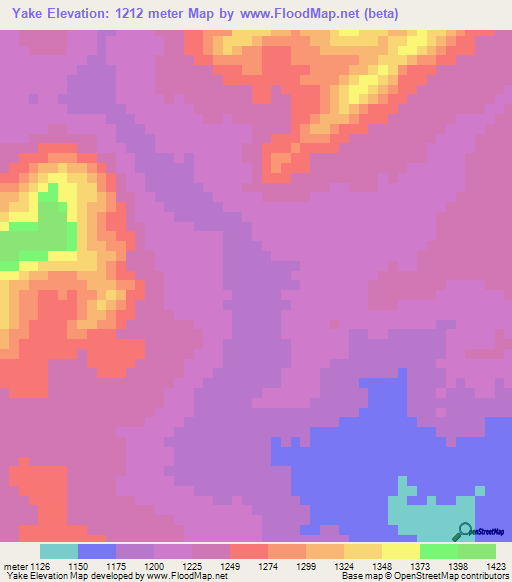 Yake,Cameroon Elevation Map