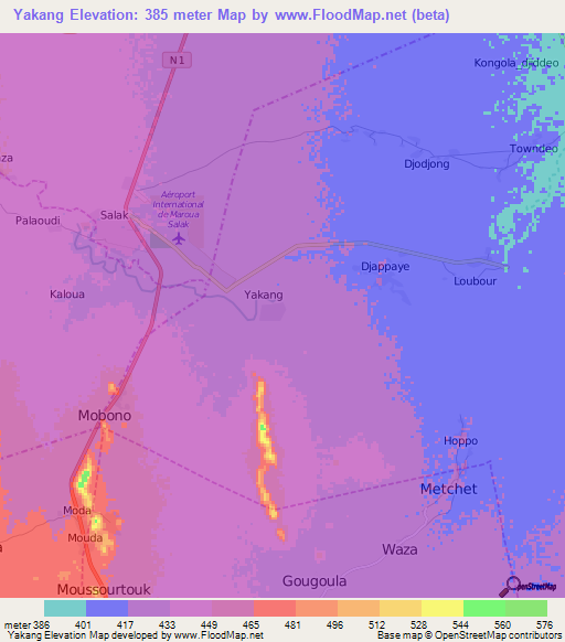 Yakang,Cameroon Elevation Map