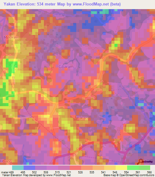 Yakan,Cameroon Elevation Map