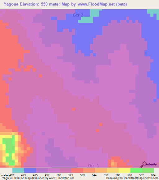 Yagoue,Cameroon Elevation Map