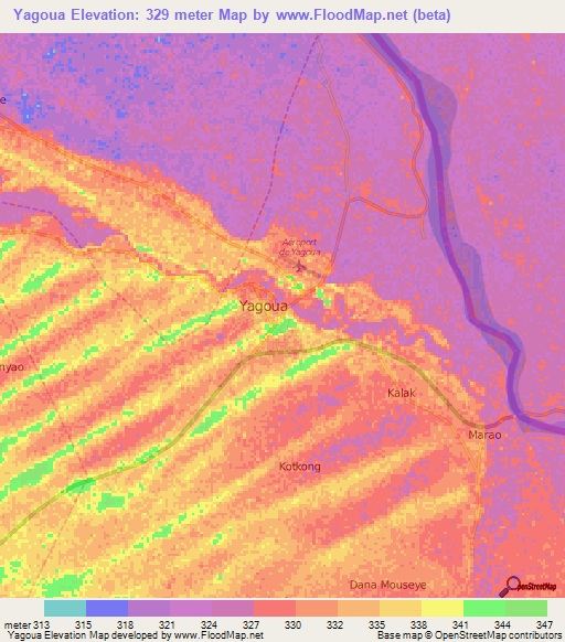 Yagoua,Cameroon Elevation Map