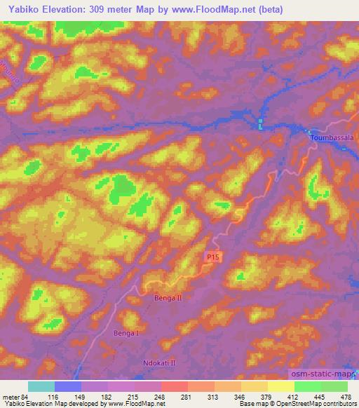 Yabiko,Cameroon Elevation Map