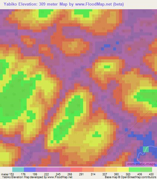 Yabiko,Cameroon Elevation Map