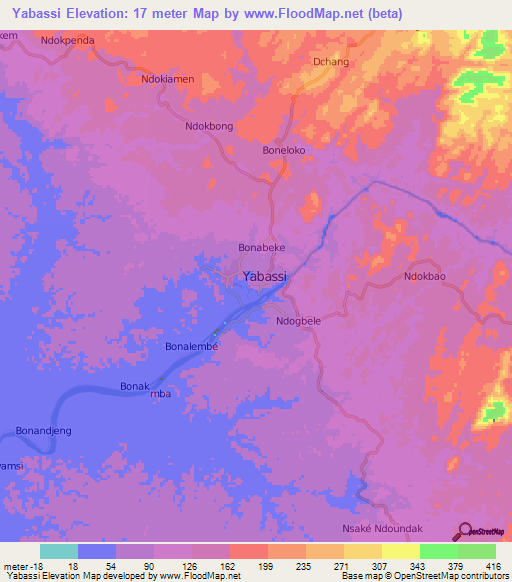 Yabassi,Cameroon Elevation Map