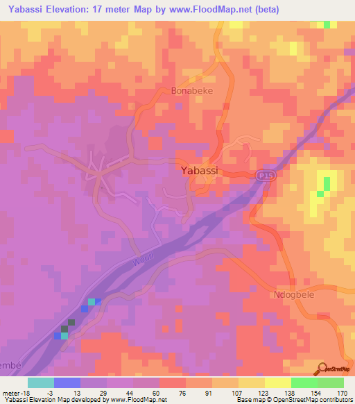 Yabassi,Cameroon Elevation Map