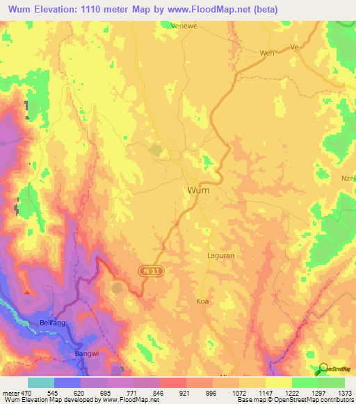 Wum,Cameroon Elevation Map