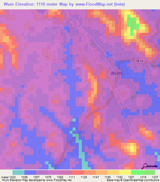 Wum,Cameroon Elevation Map