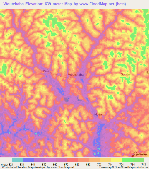 Woutchaba,Cameroon Elevation Map