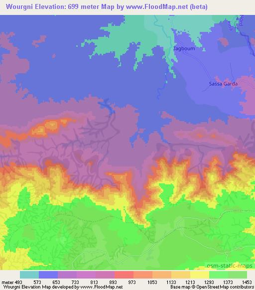 Wourgni,Cameroon Elevation Map